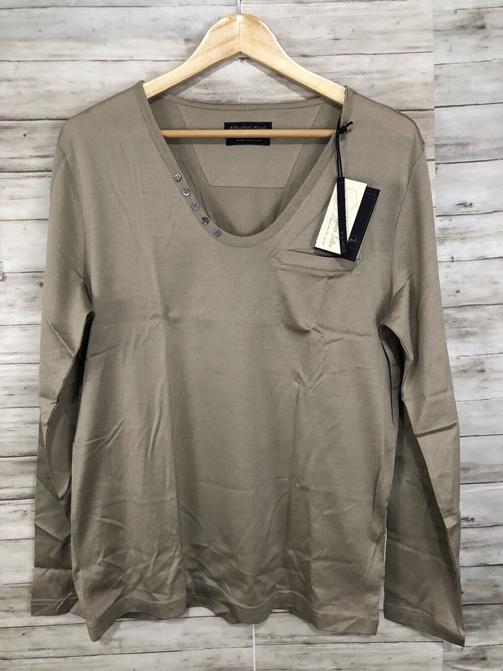 Kigili Shirt Mens Large Tee Extra Slim Beige Long Sleeve Egyptian Cotton N75